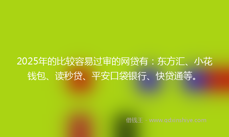 2025年的比较容易过审的网贷有：东方汇、小花钱包、读秒贷、平安口袋银行、快贷通等。