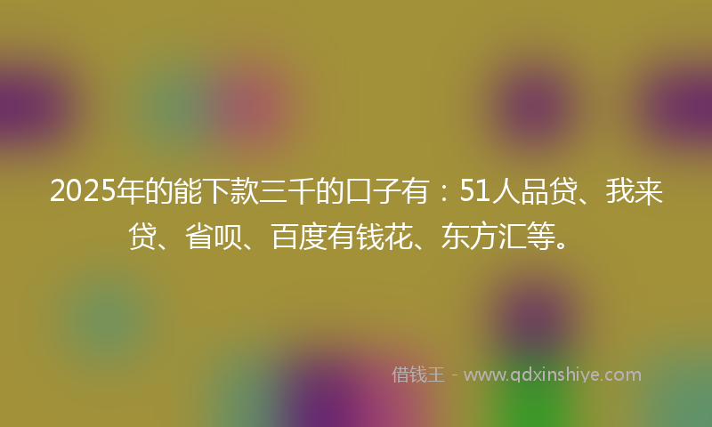 2025年的能下款三千的口子有：51人品贷、我来贷、省呗、百度有钱花、东方汇等。