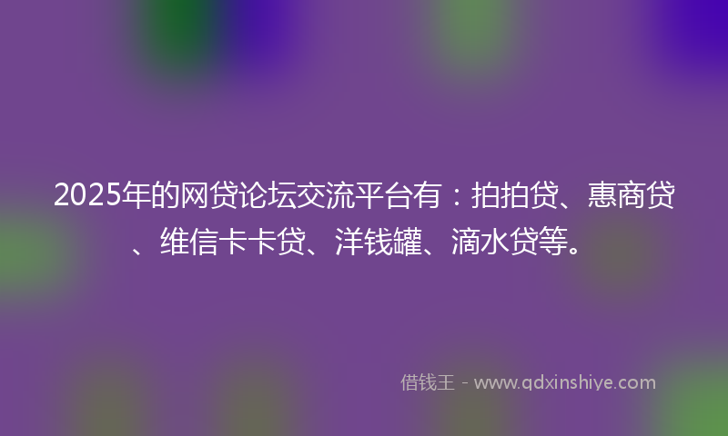2025年的网贷论坛交流平台有：拍拍贷、惠商贷、维信卡卡贷、洋钱罐、滴水贷等。