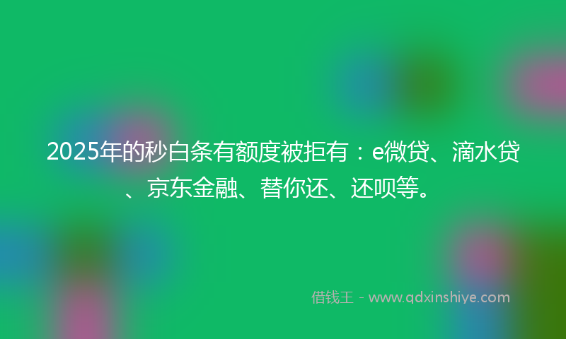 2025年的秒白条有额度被拒有：e微贷、滴水贷、京东金融、替你还、还呗等。