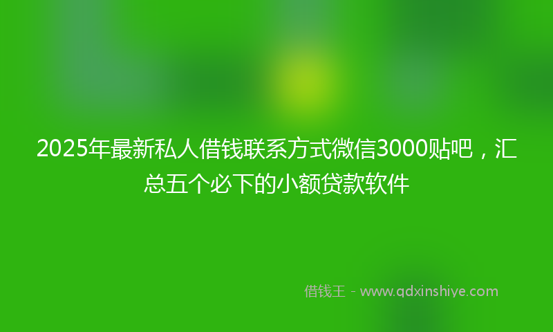 2025年最新私人借钱联系方式微信3000贴吧，汇总五个必下的小额贷款软件