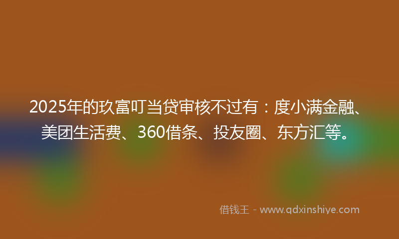 2025年的玖富叮当贷审核不过有：度小满金融、美团生活费、360借条、投友圈、东方汇等。