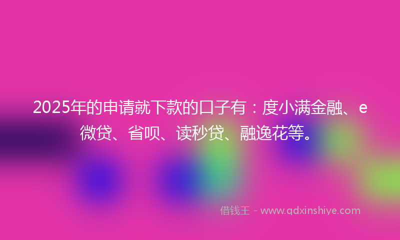 2025年的申请就下款的口子有：度小满金融、e微贷、省呗、读秒贷、融逸花等。