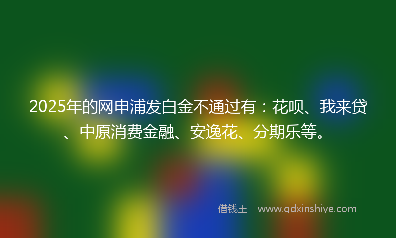 2025年的网申浦发白金不通过有：花呗、我来贷、中原消费金融、安逸花、分期乐等。