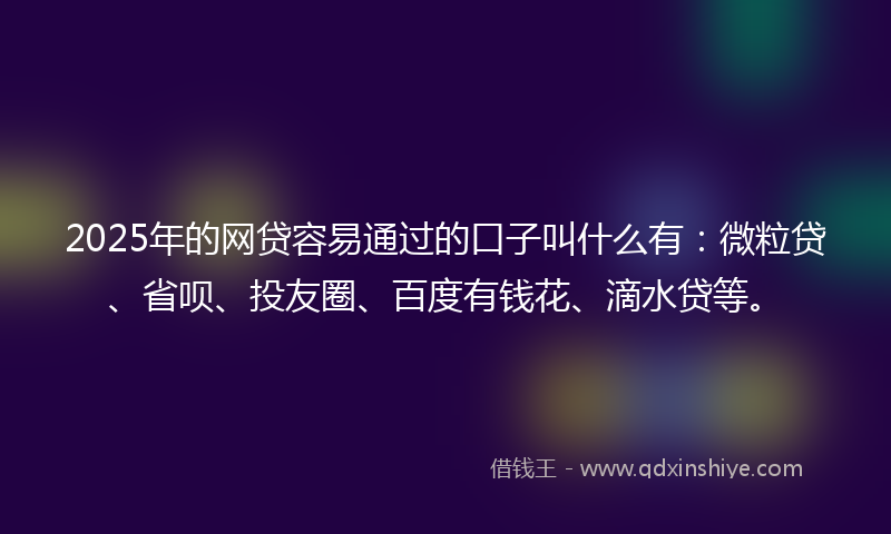 2025年的网贷容易通过的口子叫什么有：微粒贷、省呗、投友圈、百度有钱花、滴水贷等。