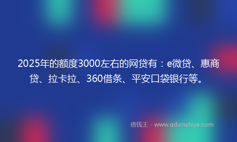 2025年的额度3000左右的网贷有：e微贷、惠商贷、拉卡拉、360借条、平安口袋银行等。