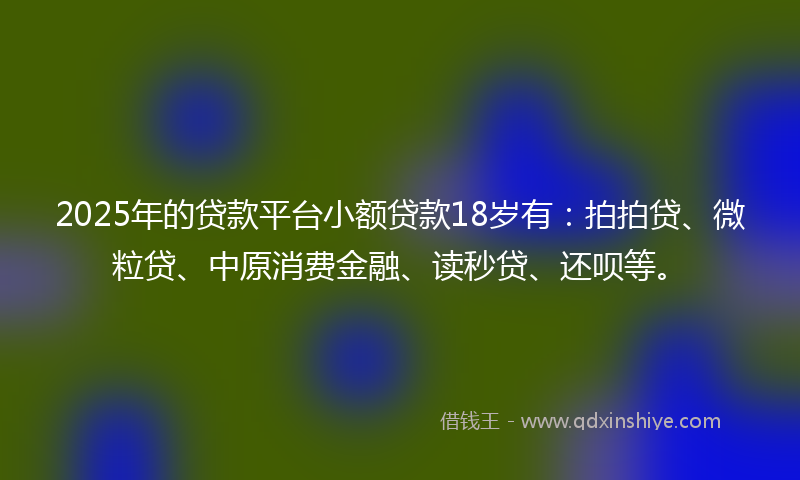 2025年的贷款平台小额贷款18岁有：拍拍贷、微粒贷、中原消费金融、读秒贷、还呗等。