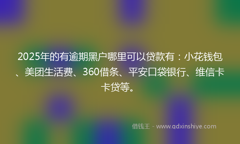 2025年的有逾期黑户哪里可以贷款有：小花钱包、美团生活费、360借条、平安口袋银行、维信卡卡贷等。
