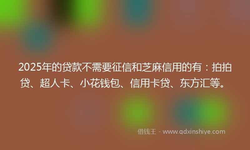 2025年的贷款不需要征信和芝麻信用的有：拍拍贷、超人卡、小花钱包、信用卡贷、东方汇等。