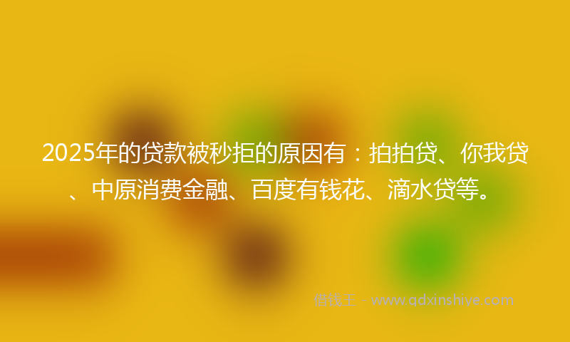 2025年的贷款被秒拒的原因有：拍拍贷、你我贷、中原消费金融、百度有钱花、滴水贷等。