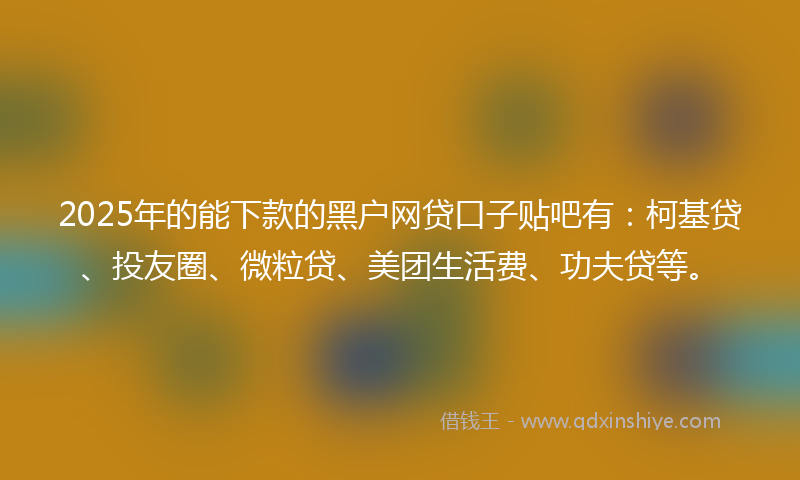 2025年的能下款的黑户网贷口子贴吧有：柯基贷、投友圈、微粒贷、美团生活费、功夫贷等。