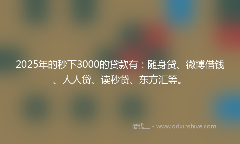 2025年的秒下3000的贷款有：随身贷、微博借钱、人人贷、读秒贷、东方汇等。