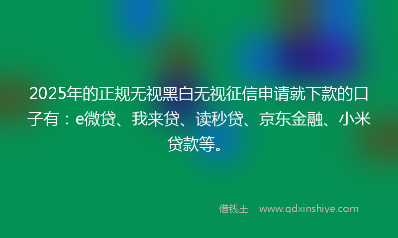2025年的正规无视黑白无视征信申请就下款的口子有：e微贷、我来贷、读秒贷、京东金融、小米贷款等。
