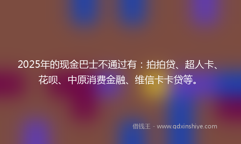 2025年的现金巴士不通过有：拍拍贷、超人卡、花呗、中原消费金融、维信卡卡贷等。