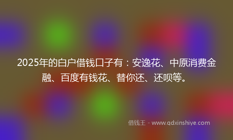 2025年的白户借钱口子有：安逸花、中原消费金融、百度有钱花、替你还、还呗等。