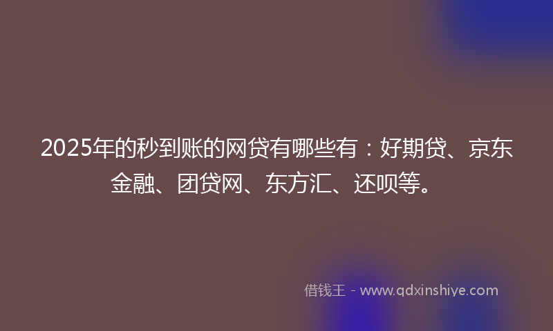 2025年的秒到账的网贷有哪些有：好期贷、京东金融、团贷网、东方汇、还呗等。