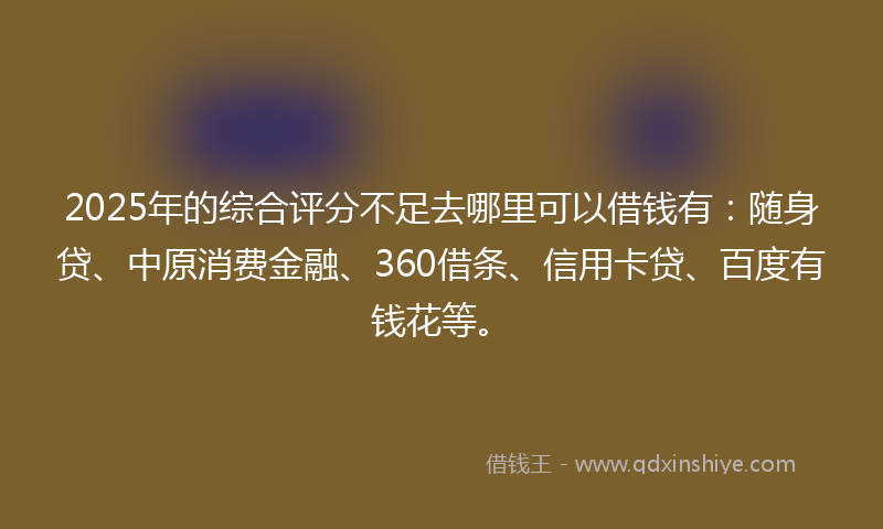 2025年的综合评分不足去哪里可以借钱有：随身贷、中原消费金融、360借条、信用卡贷、百度有钱花等。