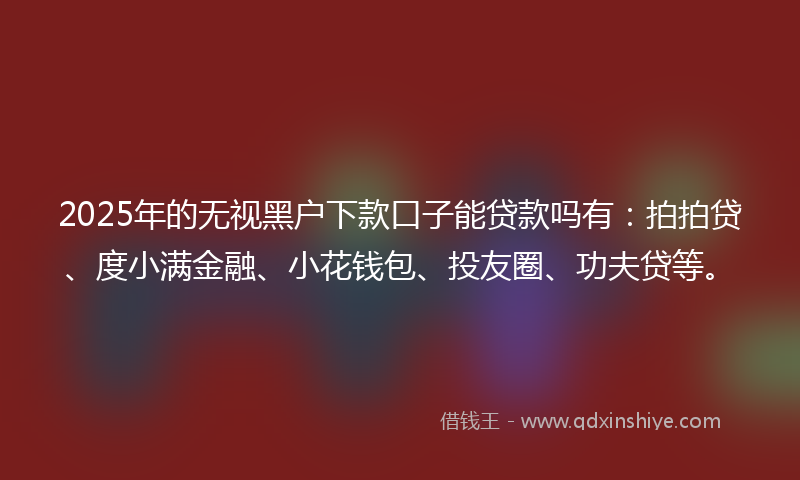 2025年的无视黑户下款口子能贷款吗有：拍拍贷、度小满金融、小花钱包、投友圈、功夫贷等。