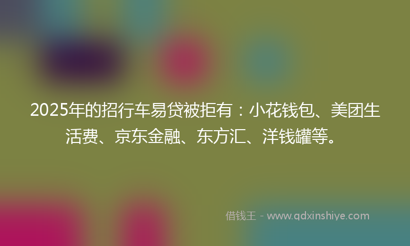2025年的招行车易贷被拒有：小花钱包、美团生活费、京东金融、东方汇、洋钱罐等。
