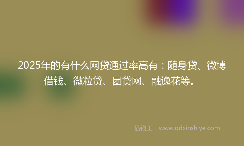 2025年的有什么网贷通过率高有：随身贷、微博借钱、微粒贷、团贷网、融逸花等。