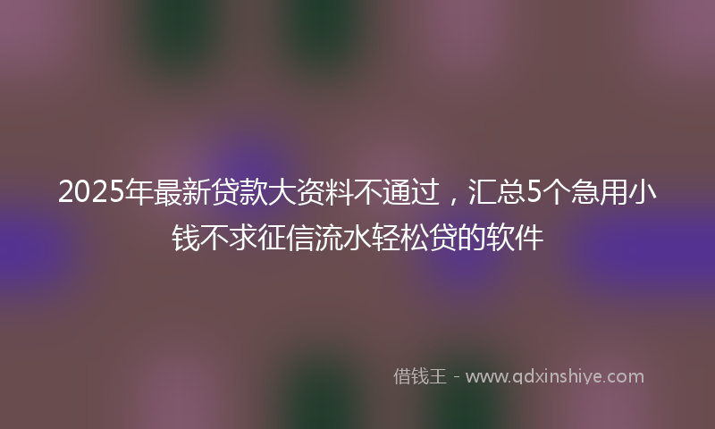 2025年最新贷款大资料不通过，汇总5个急用小钱不求征信流水轻松贷的软件