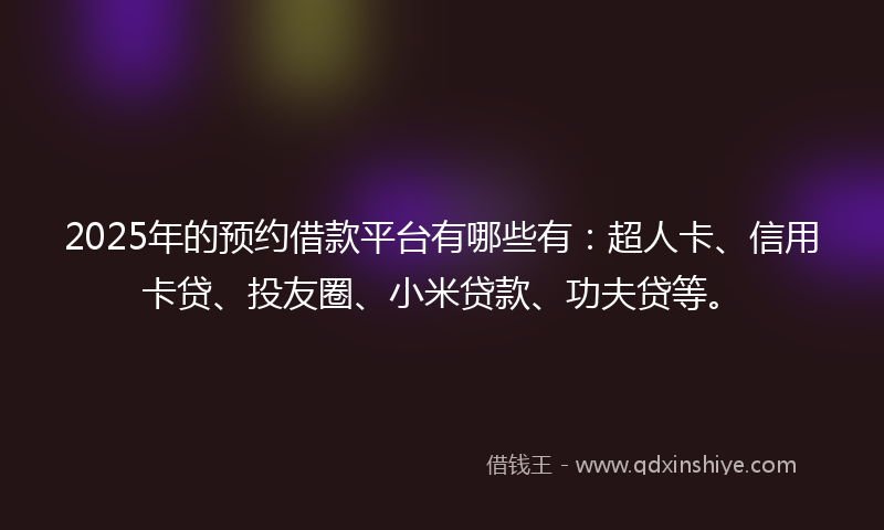 2025年的预约借款平台有哪些有：超人卡、信用卡贷、投友圈、小米贷款、功夫贷等。