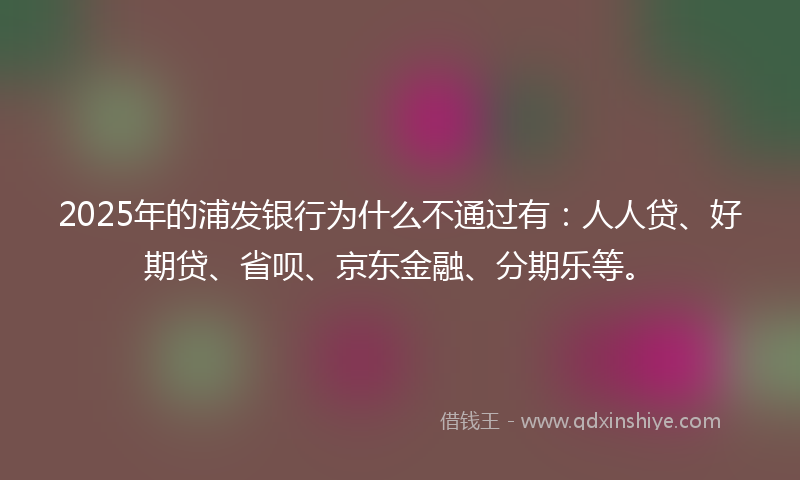 2025年的浦发银行为什么不通过有：人人贷、好期贷、省呗、京东金融、分期乐等。