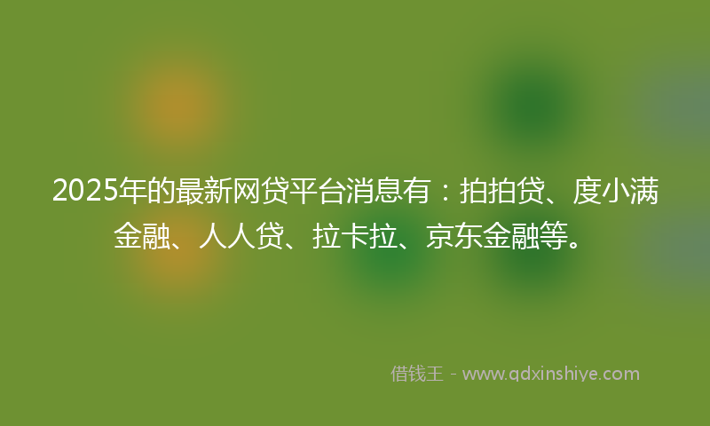 2025年的最新网贷平台消息有：拍拍贷、度小满金融、人人贷、拉卡拉、京东金融等。