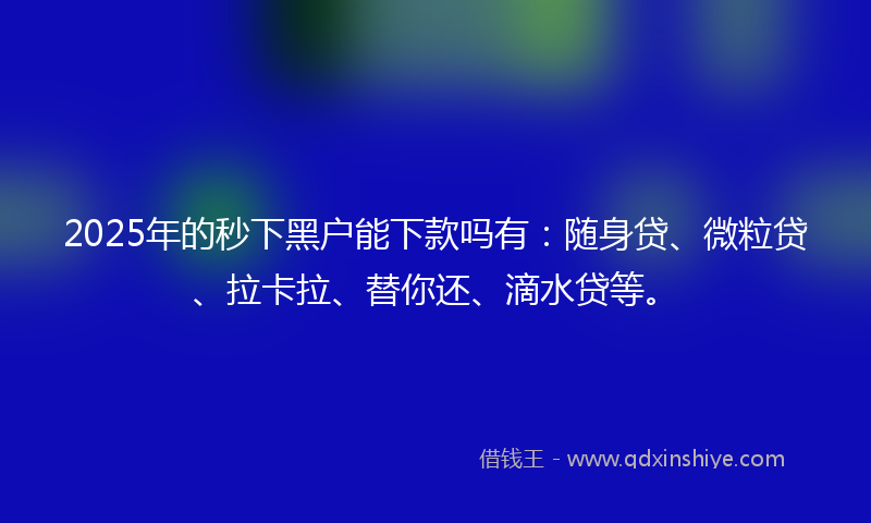 2025年的秒下黑户能下款吗有：随身贷、微粒贷、拉卡拉、替你还、滴水贷等。