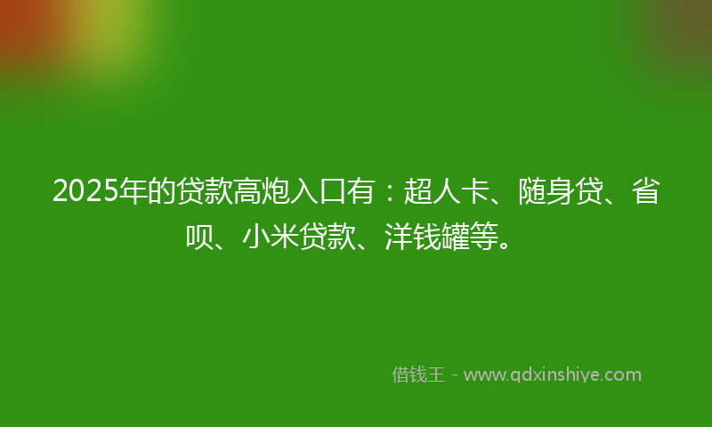 2025年的贷款高炮入口有：超人卡、随身贷、省呗、小米贷款、洋钱罐等。
