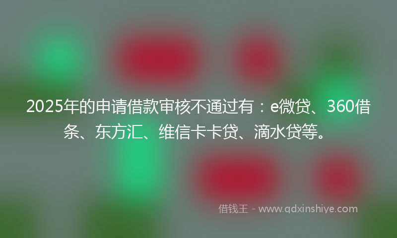 2025年的申请借款审核不通过有：e微贷、360借条、东方汇、维信卡卡贷、滴水贷等。