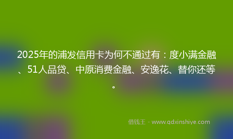 2025年的浦发信用卡为何不通过有：度小满金融、51人品贷、中原消费金融、安逸花、替你还等。