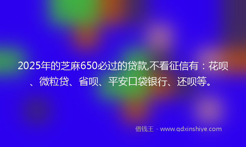 2025年的芝麻650必过的贷款,不看征信有：花呗、微粒贷、省呗、平安口袋银行、还呗等。