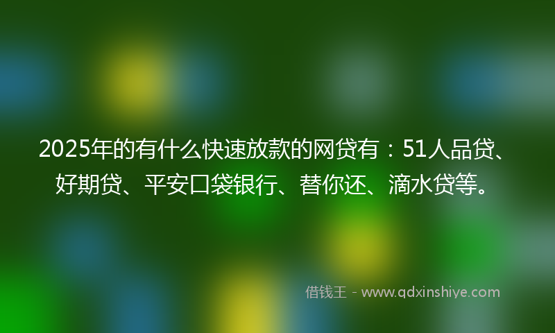 2025年的有什么快速放款的网贷有：51人品贷、好期贷、平安口袋银行、替你还、滴水贷等。