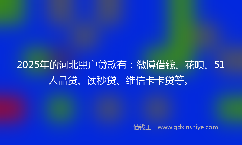 2025年的河北黑户贷款有：微博借钱、花呗、51人品贷、读秒贷、维信卡卡贷等。