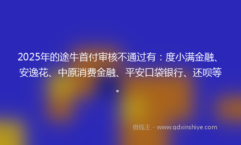2025年的途牛首付审核不通过有：度小满金融、安逸花、中原消费金融、平安口袋银行、还呗等。