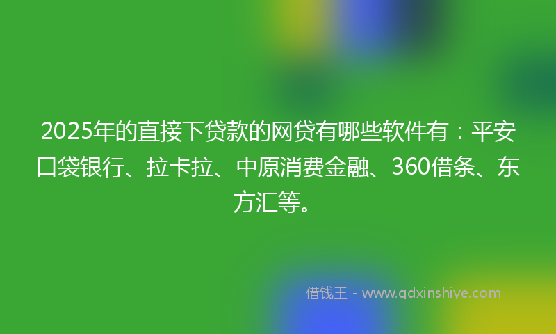 2025年的直接下贷款的网贷有哪些软件有：平安口袋银行、拉卡拉、中原消费金融、360借条、东方汇等。