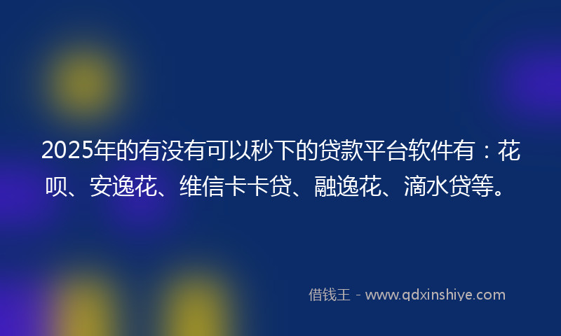 2025年的有没有可以秒下的贷款平台软件有：花呗、安逸花、维信卡卡贷、融逸花、滴水贷等。