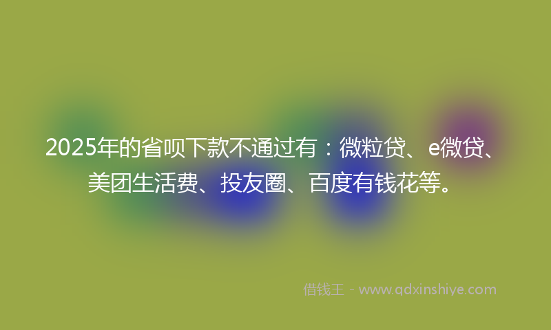 2025年的省呗下款不通过有：微粒贷、e微贷、美团生活费、投友圈、百度有钱花等。