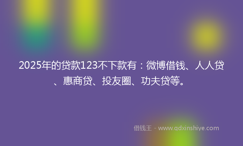 2025年的贷款123不下款有：微博借钱、人人贷、惠商贷、投友圈、功夫贷等。