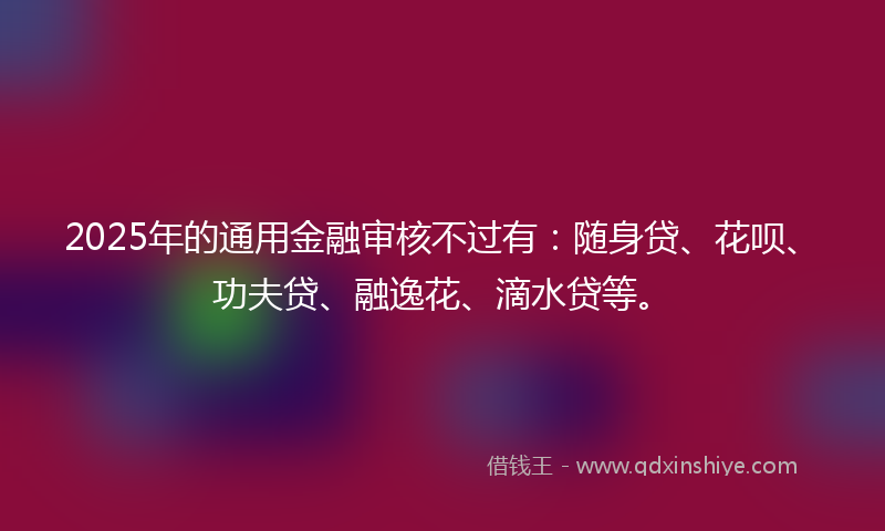 2025年的通用金融审核不过有：随身贷、花呗、功夫贷、融逸花、滴水贷等。