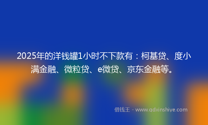 2025年的洋钱罐1小时不下款有：柯基贷、度小满金融、微粒贷、e微贷、京东金融等。