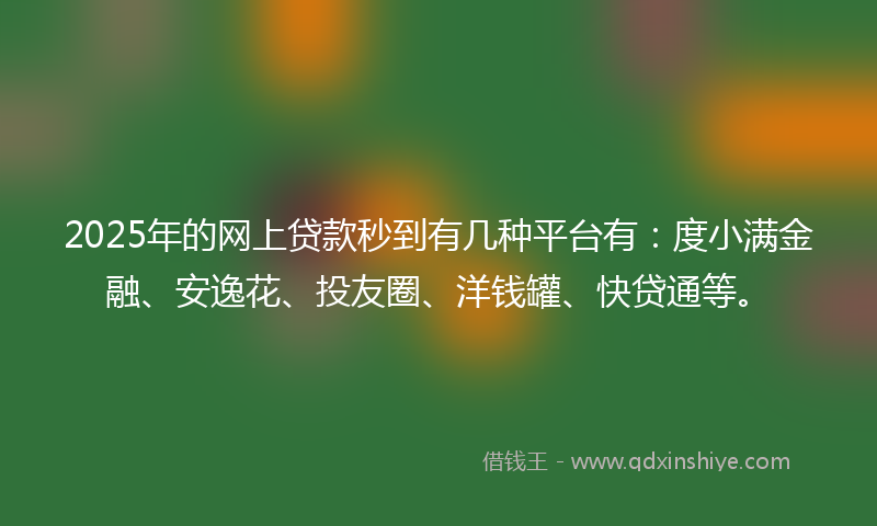 2025年的网上贷款秒到有几种平台有：度小满金融、安逸花、投友圈、洋钱罐、快贷通等。
