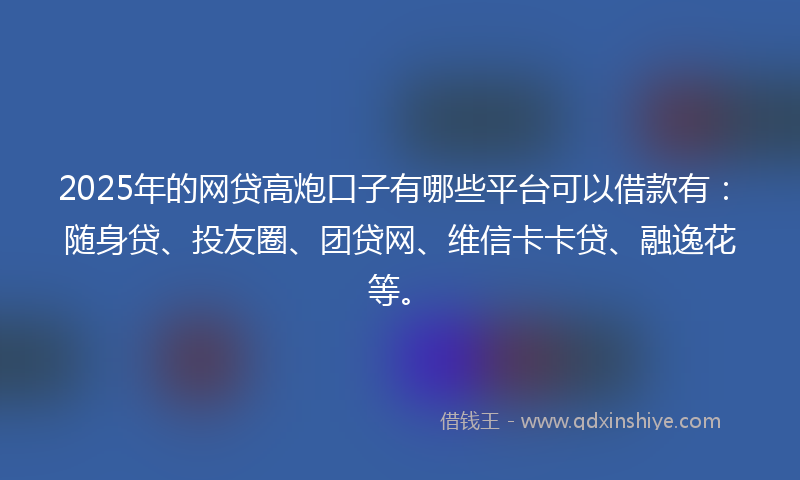 2025年的网贷高炮口子有哪些平台可以借款有：随身贷、投友圈、团贷网、维信卡卡贷、融逸花等。