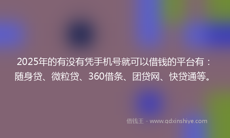 2025年的有没有凭手机号就可以借钱的平台有：随身贷、微粒贷、360借条、团贷网、快贷通等。