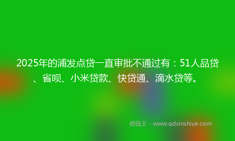 2025年的浦发点贷一直审批不通过有：51人品贷、省呗、小米贷款、快贷通、滴水贷等。