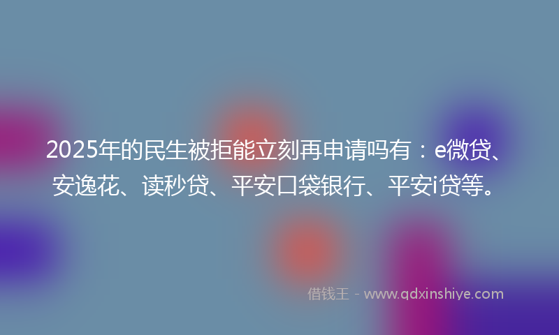 2025年的民生被拒能立刻再申请吗有：e微贷、安逸花、读秒贷、平安口袋银行、平安i贷等。