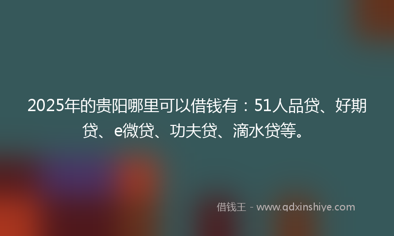 2025年的贵阳哪里可以借钱有：51人品贷、好期贷、e微贷、功夫贷、滴水贷等。