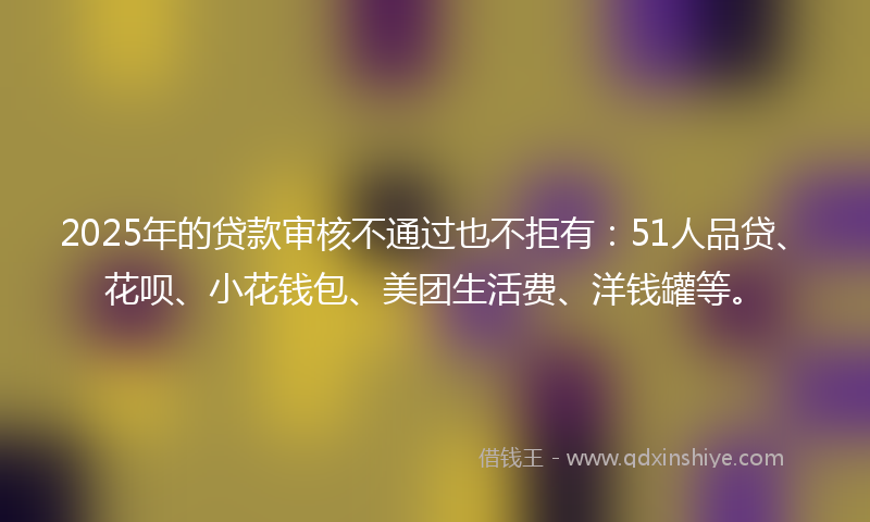 2025年的贷款审核不通过也不拒有：51人品贷、花呗、小花钱包、美团生活费、洋钱罐等。