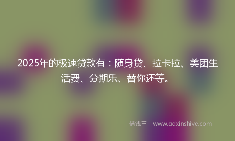 2025年的极速贷款有：随身贷、拉卡拉、美团生活费、分期乐、替你还等。